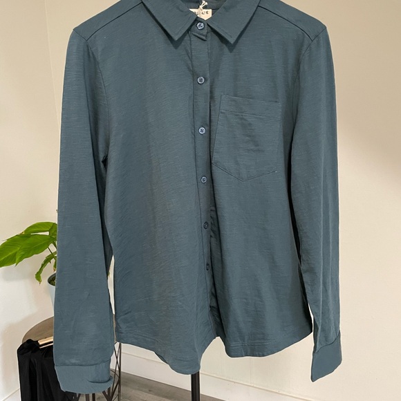 Pact Women's Sunset Blue/Green Button-Up organic cotton shirt - Picture 3 of 4
